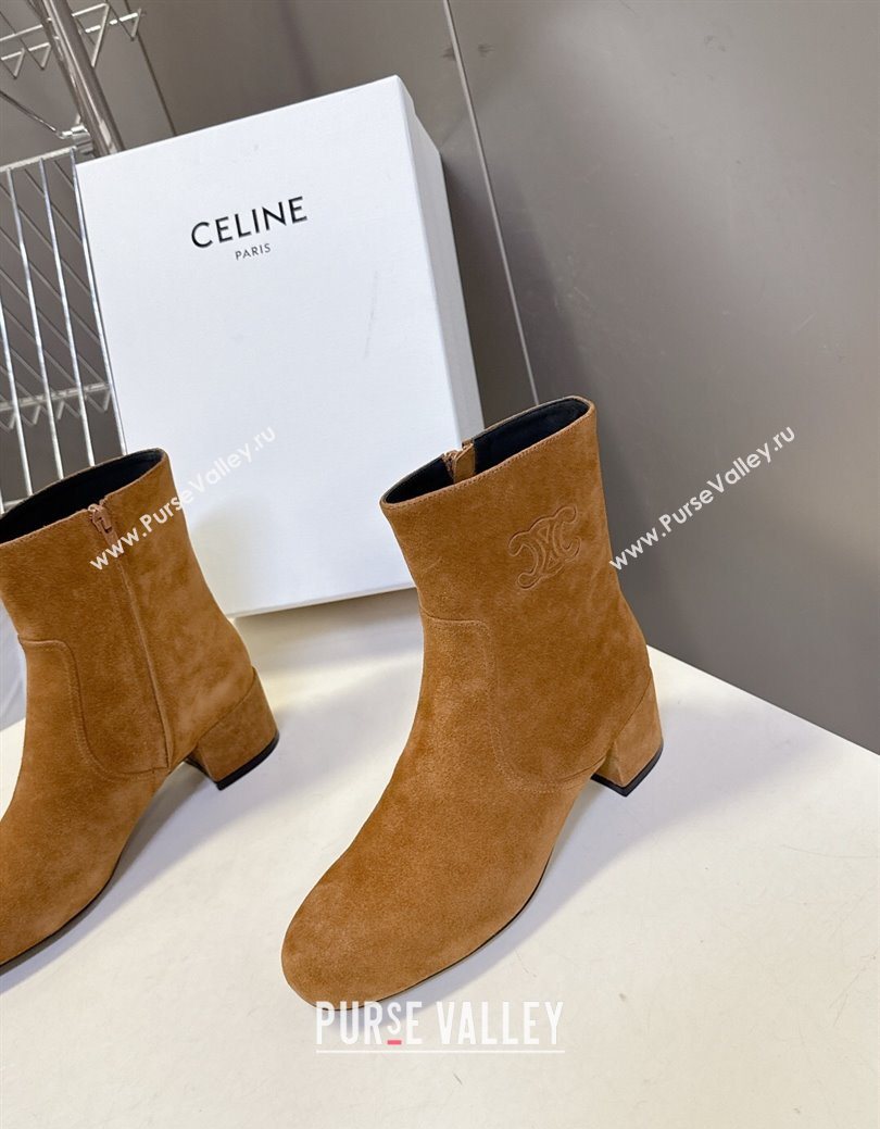 Celine Les Bottes Triomphe Ankle Boots 5.5cm in Suede Havana Yellow 2025 CE082610 (MD-250826106)