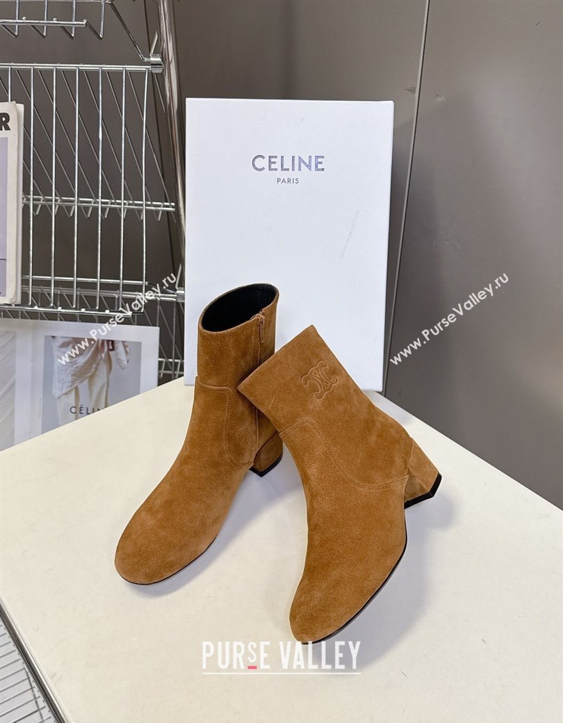 Celine Les Bottes Triomphe Ankle Boots 5.5cm in Suede Havana Yellow 2025 CE082610 (MD-250826106)