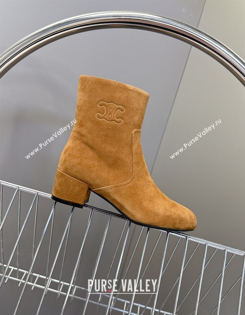 Celine Les Bottes Triomphe Ankle Boots 5.5cm in Suede Havana Yellow 2025 CE082610 (MD-250826106)