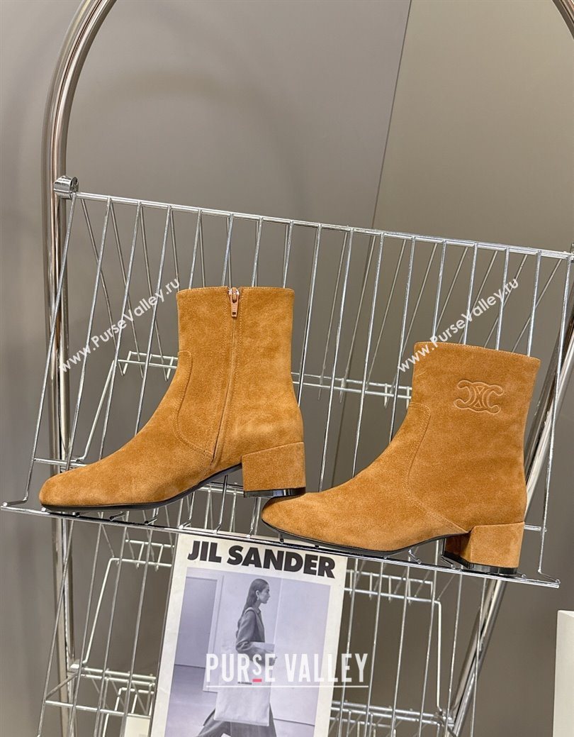 Celine Les Bottes Triomphe Ankle Boots 5.5cm in Suede Havana Yellow 2025 CE082610 (MD-250826106)