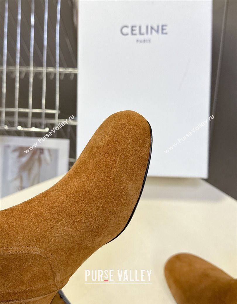 Celine Les Bottes Triomphe Ankle Boots 5.5cm in Suede Havana Yellow 2025 CE082610 (MD-250826106)