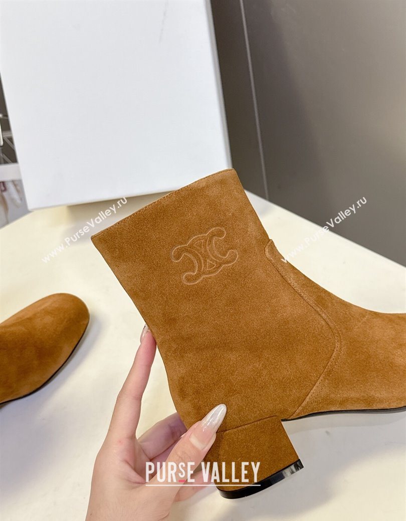 Celine Les Bottes Triomphe Ankle Boots 5.5cm in Suede Havana Yellow 2025 CE082610 (MD-250826106)