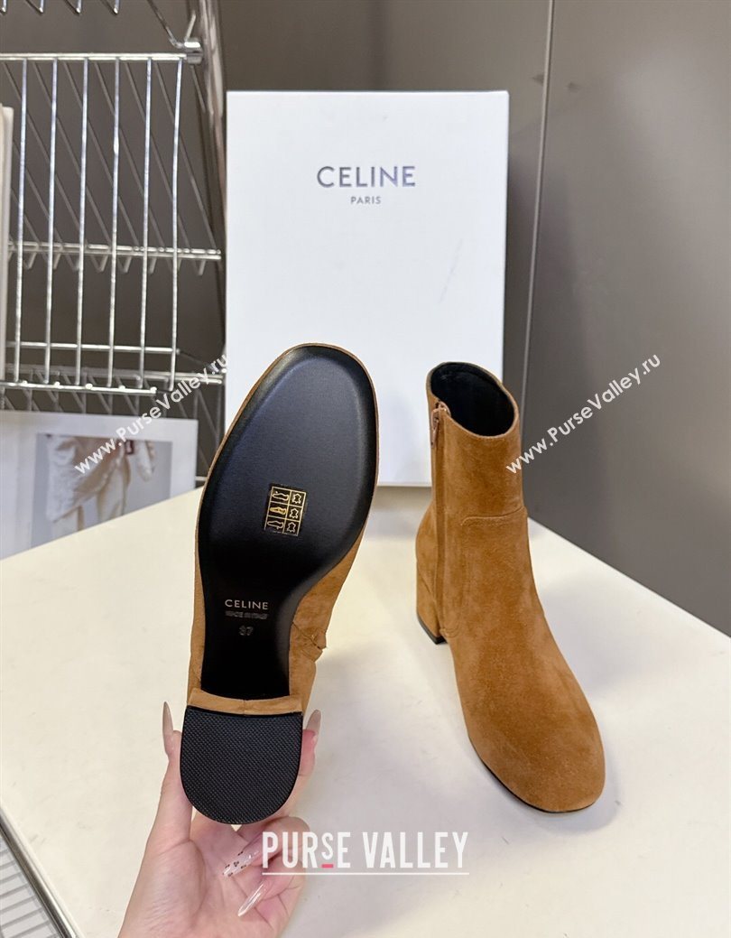 Celine Les Bottes Triomphe Ankle Boots 5.5cm in Suede Havana Yellow 2025 CE082610 (MD-250826106)