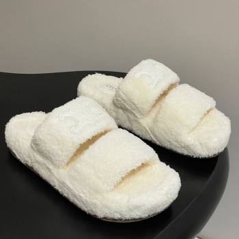 Celine Triomphe Flat Slides Sandal in Sponge Fabric White 2025 CE082618 (MD-250826132)