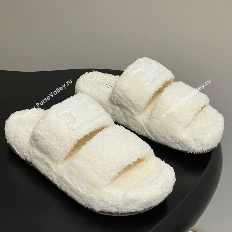 Celine Triomphe Flat Slides Sandal in Sponge Fabric White 2025 CE082618 (MD-250826132)