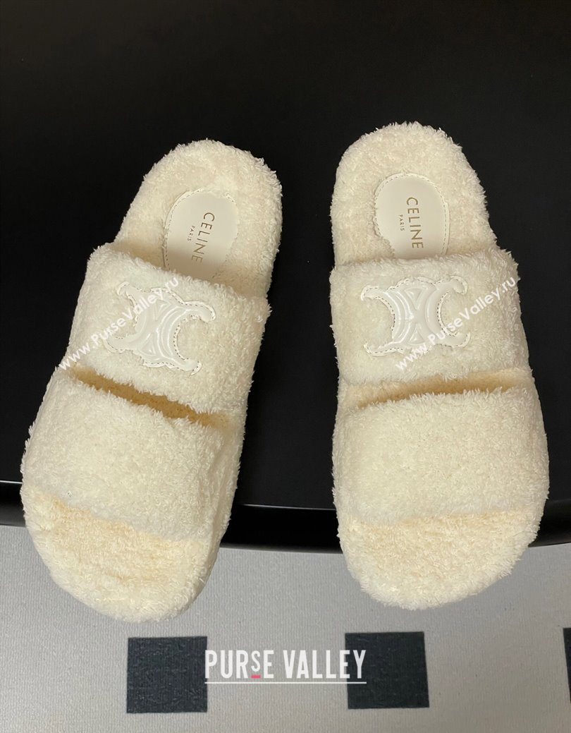 Celine Triomphe Flat Slides Sandal in Sponge Fabric White 2025 CE082618 (MD-250826132)