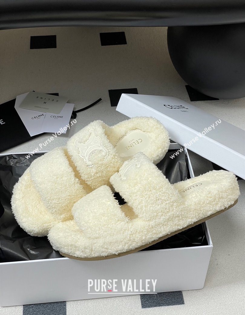 Celine Triomphe Flat Slides Sandal in Sponge Fabric White 2025 CE082618 (MD-250826132)