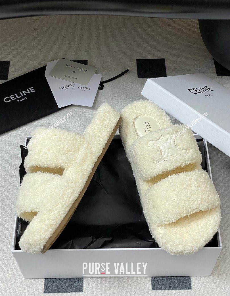 Celine Triomphe Flat Slides Sandal in Sponge Fabric White 2025 CE082618 (MD-250826132)