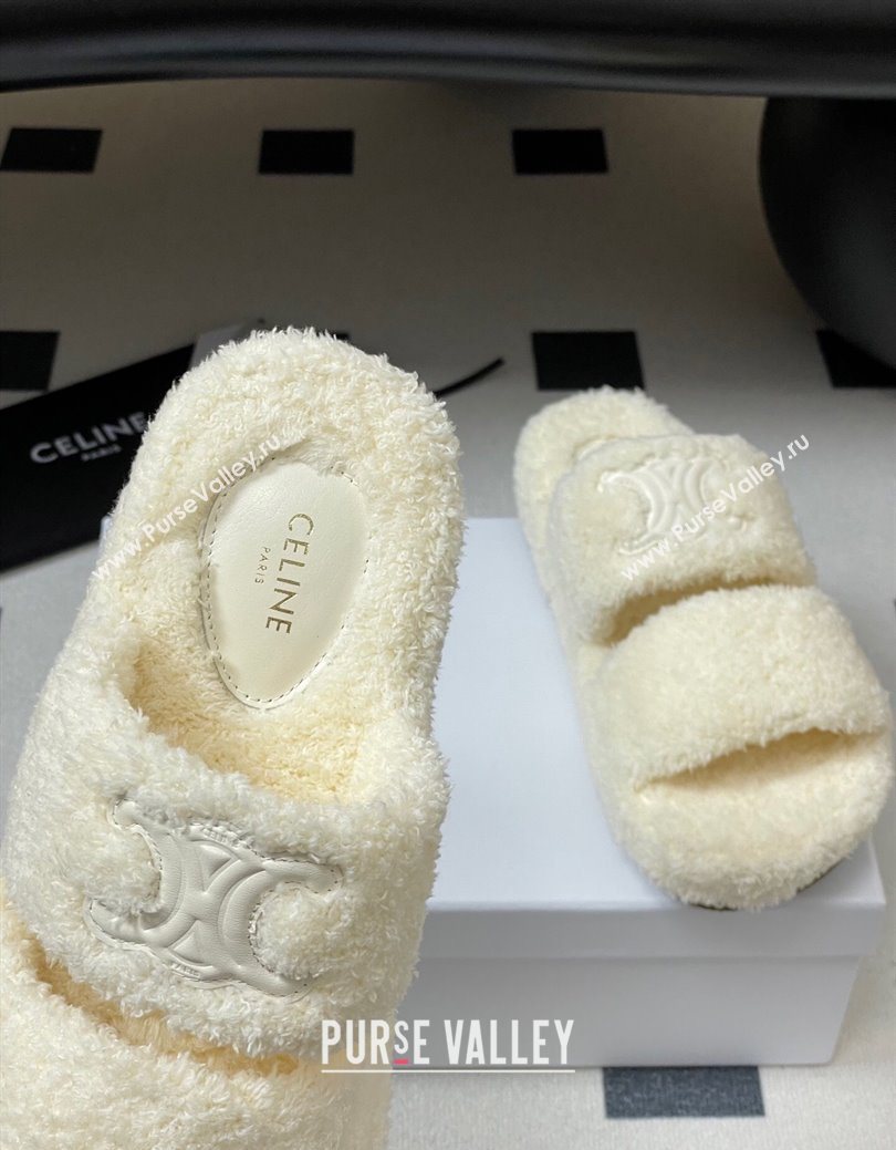 Celine Triomphe Flat Slides Sandal in Sponge Fabric White 2025 CE082618 (MD-250826132)