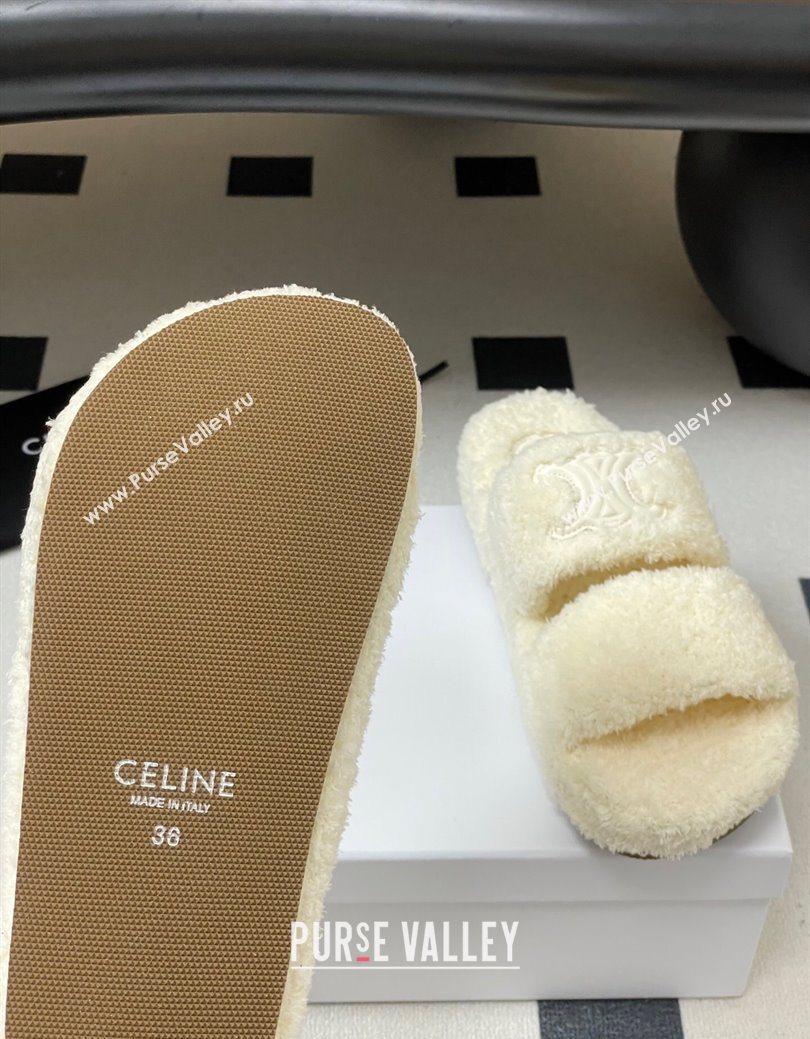 Celine Triomphe Flat Slides Sandal in Sponge Fabric White 2025 CE082618 (MD-250826132)