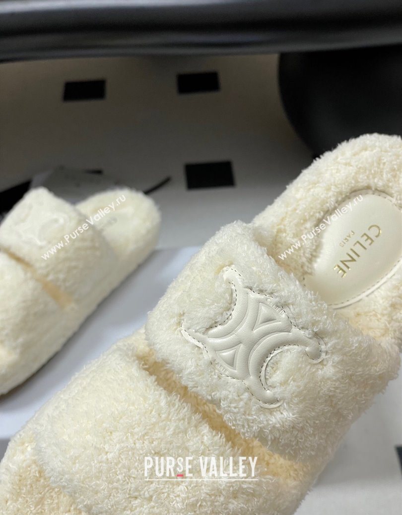 Celine Triomphe Flat Slides Sandal in Sponge Fabric White 2025 CE082618 (MD-250826132)