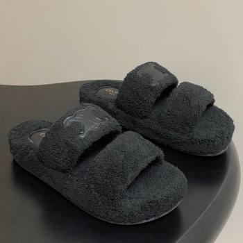 Celine Triomphe Flat Slides Sandal in Sponge Fabric Black 2025 CE082618 (MD-250826133)