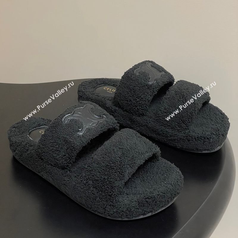 Celine Triomphe Flat Slides Sandal in Sponge Fabric Black 2025 CE082618 (MD-250826133)