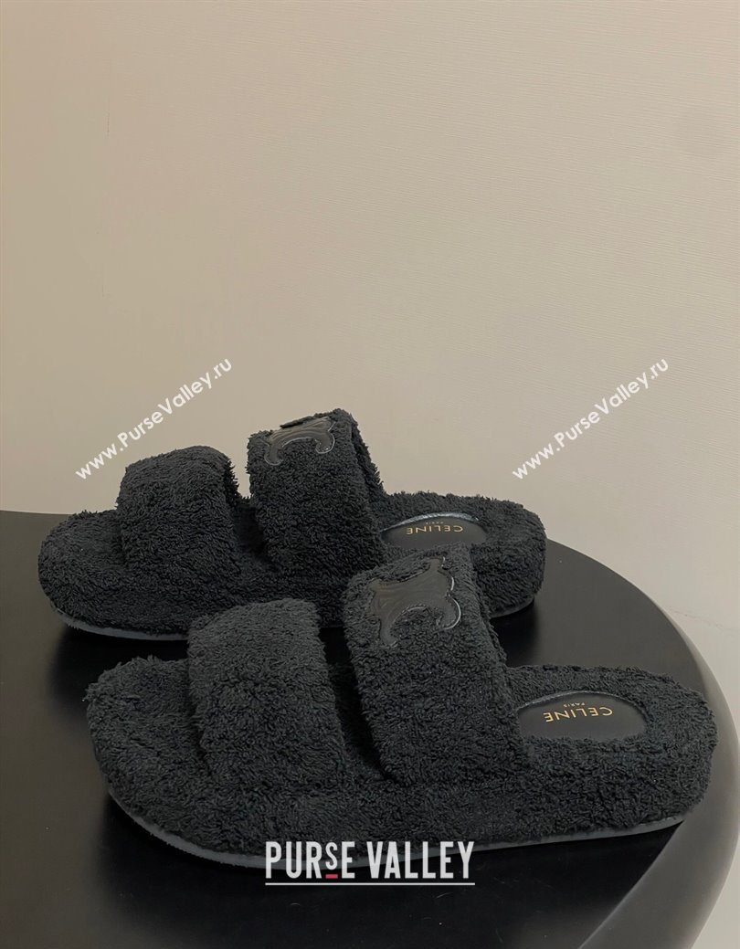 Celine Triomphe Flat Slides Sandal in Sponge Fabric Black 2025 CE082618 (MD-250826133)