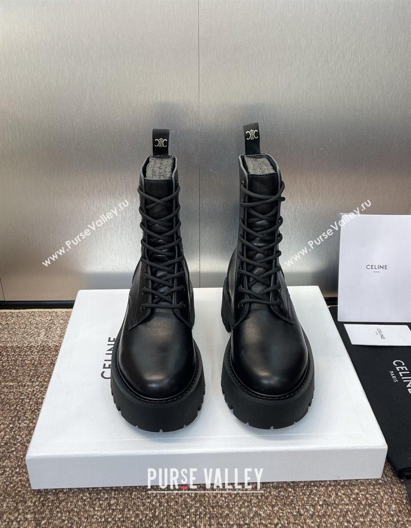 Celine Leather Laced-up Ankle Boots 5cm Black 2025 CE082604 (JC-250826077)
