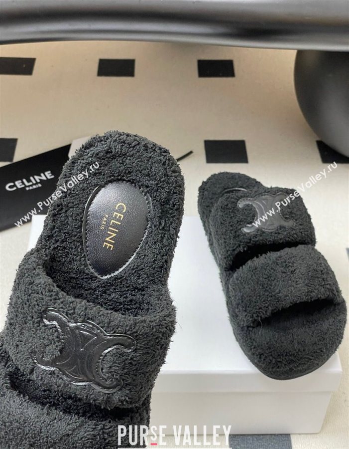 Celine Triomphe Flat Slides Sandal in Sponge Fabric Black 2025 CE082618 (MD-250826133)