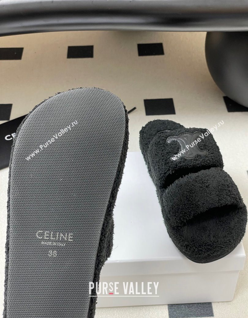 Celine Triomphe Flat Slides Sandal in Sponge Fabric Black 2025 CE082618 (MD-250826133)