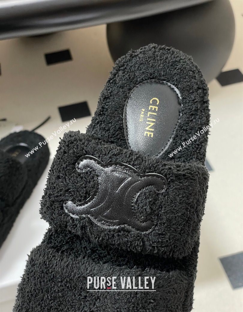Celine Triomphe Flat Slides Sandal in Sponge Fabric Black 2025 CE082618 (MD-250826133)