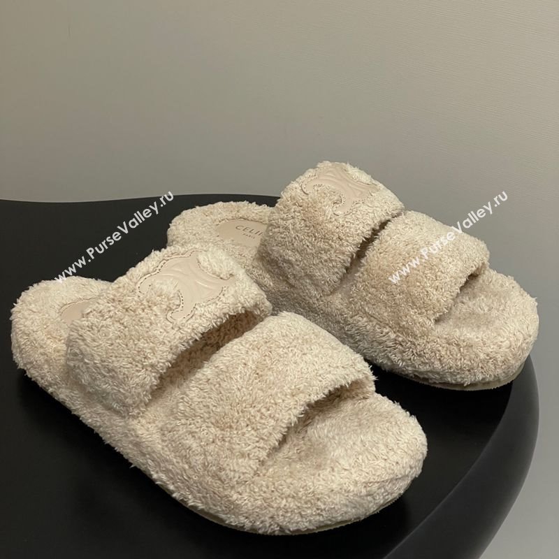 Celine Triomphe Flat Slides Sandal in Sponge Fabric Beige 2025 CE082618 (MD-250826134)