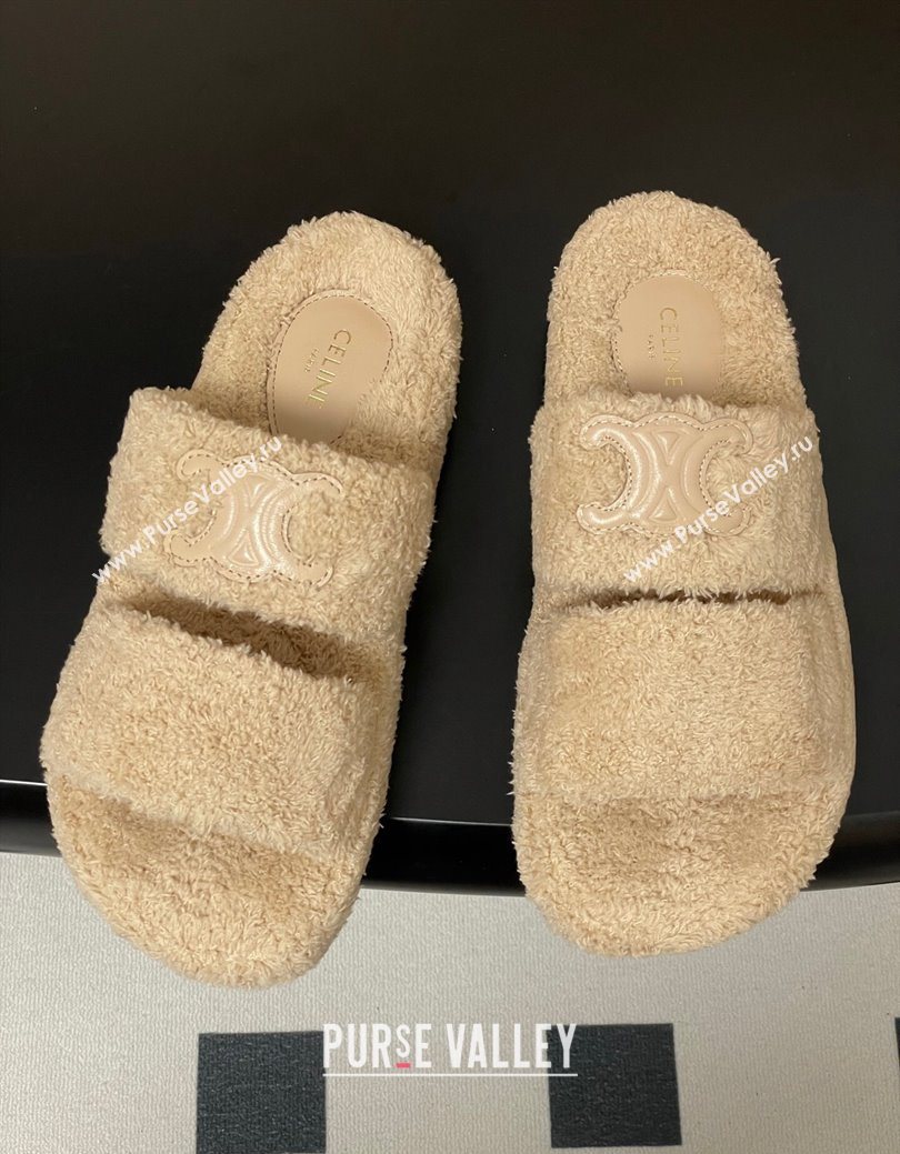 Celine Triomphe Flat Slides Sandal in Sponge Fabric Beige 2025 CE082618 (MD-250826134)