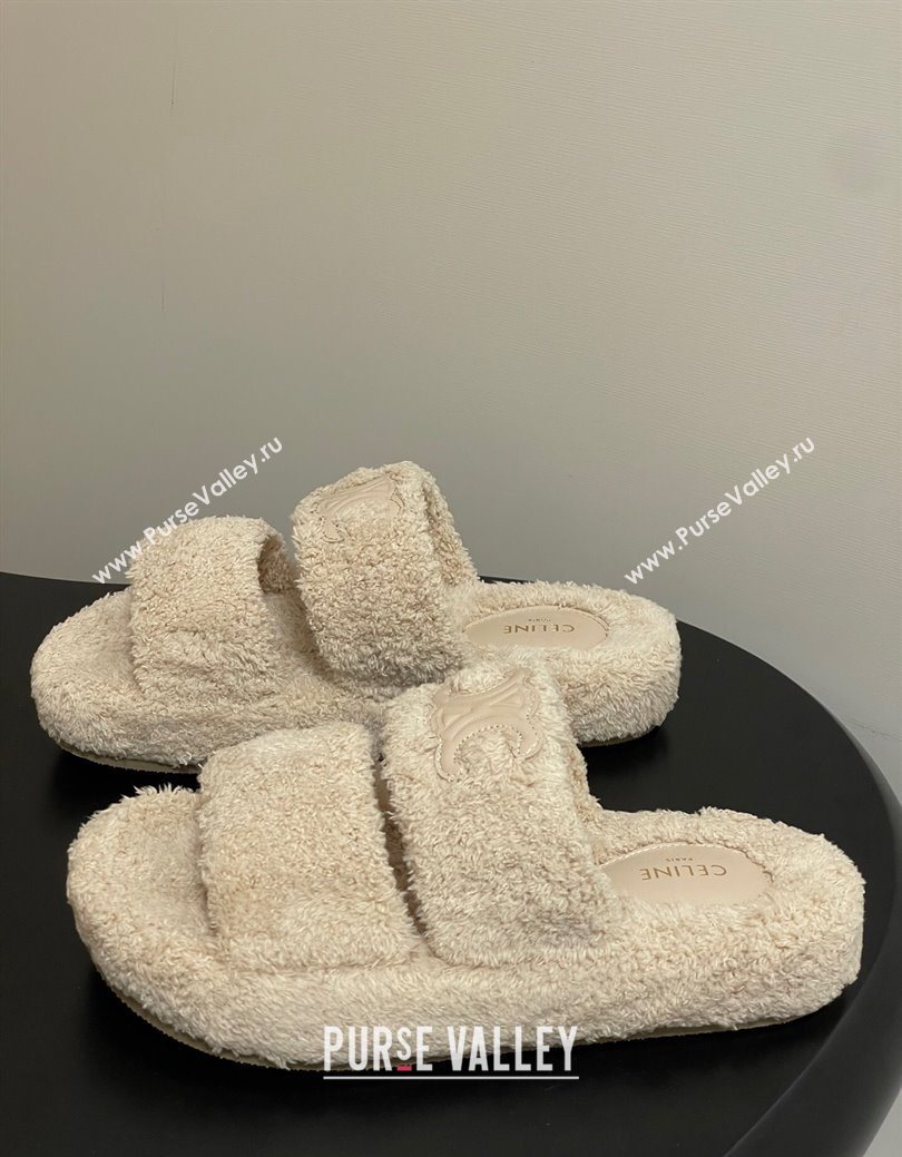 Celine Triomphe Flat Slides Sandal in Sponge Fabric Beige 2025 CE082618 (MD-250826134)
