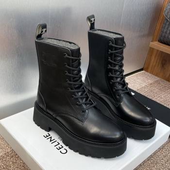 Celine Leather Laced-up Ankle Boots 5cm Black 2025 CE082604 (JC-250826077)