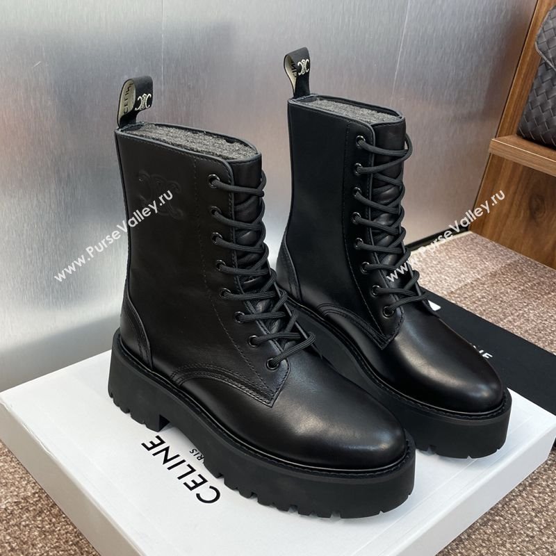 Celine Leather Laced-up Ankle Boots 5cm Black 2025 CE082604 (JC-250826077)