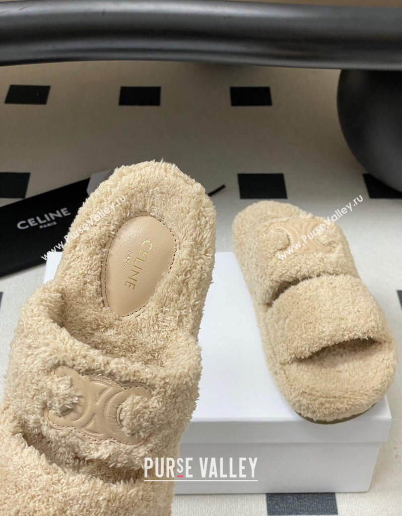 Celine Triomphe Flat Slides Sandal in Sponge Fabric Beige 2025 CE082618 (MD-250826134)