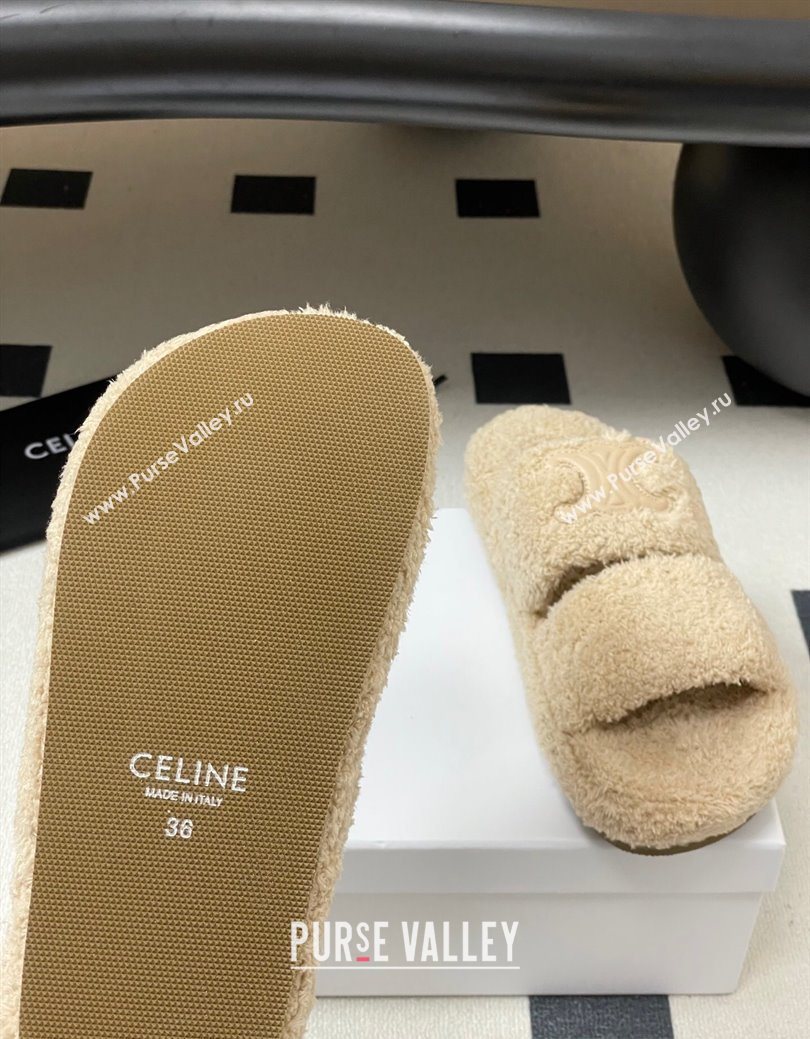 Celine Triomphe Flat Slides Sandal in Sponge Fabric Beige 2025 CE082618 (MD-250826134)