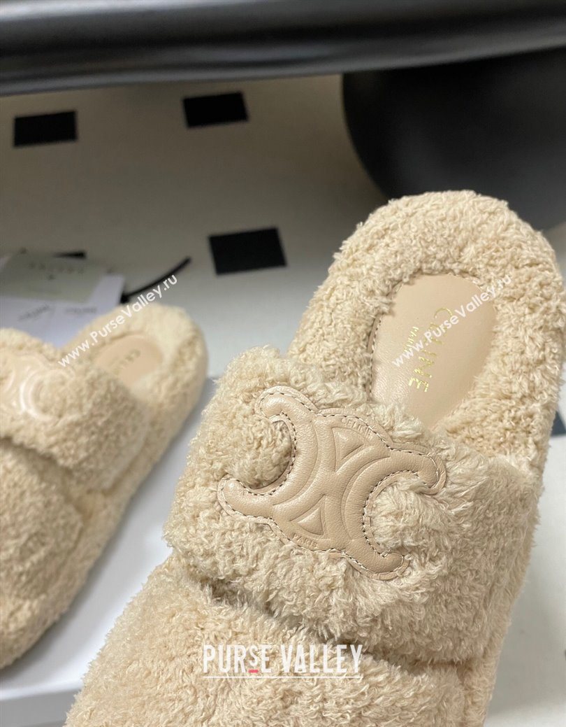 Celine Triomphe Flat Slides Sandal in Sponge Fabric Beige 2025 CE082618 (MD-250826134)
