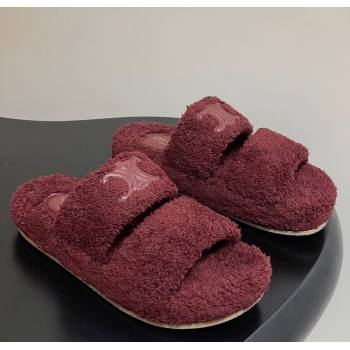 Celine Triomphe Flat Slides Sandal in Sponge Fabric Burgundy 2025 CE082618 (MD-250826135)