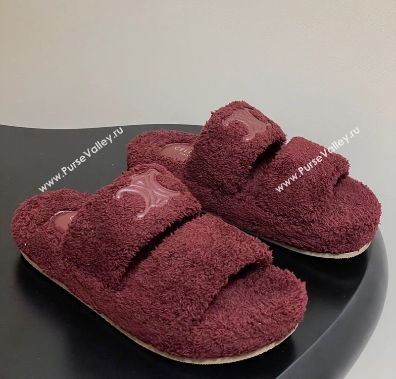 Celine Triomphe Flat Slides Sandal in Sponge Fabric Burgundy 2025 CE082618 (MD-250826135)