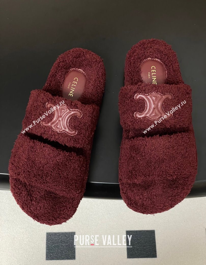 Celine Triomphe Flat Slides Sandal in Sponge Fabric Burgundy 2025 CE082618 (MD-250826135)