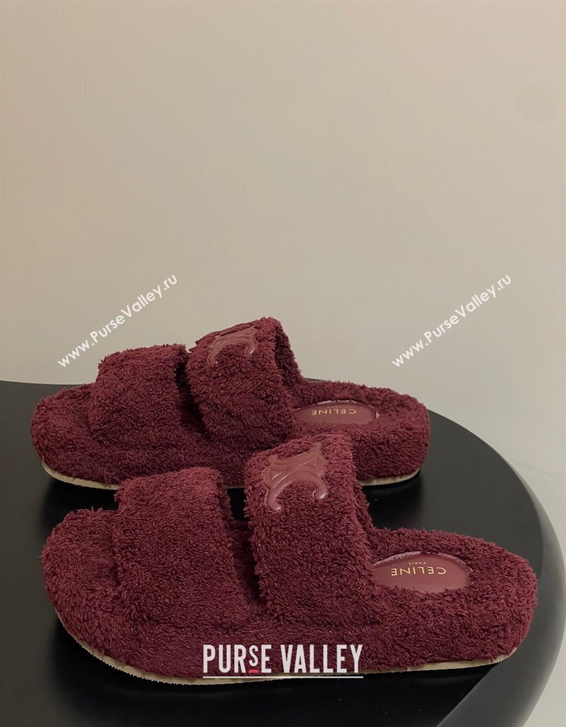 Celine Triomphe Flat Slides Sandal in Sponge Fabric Burgundy 2025 CE082618 (MD-250826135)