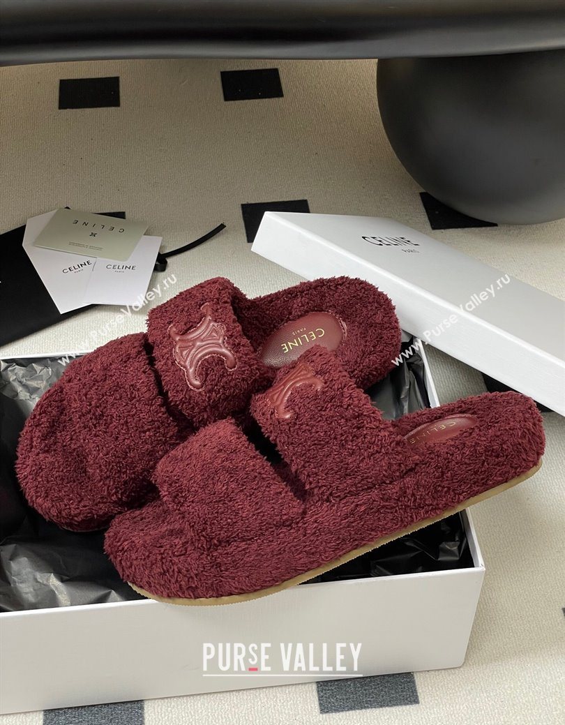 Celine Triomphe Flat Slides Sandal in Sponge Fabric Burgundy 2025 CE082618 (MD-250826135)