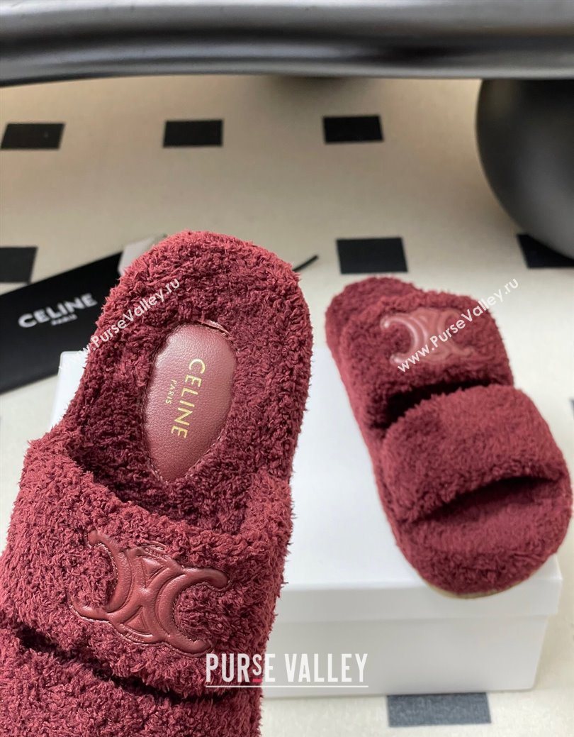 Celine Triomphe Flat Slides Sandal in Sponge Fabric Burgundy 2025 CE082618 (MD-250826135)