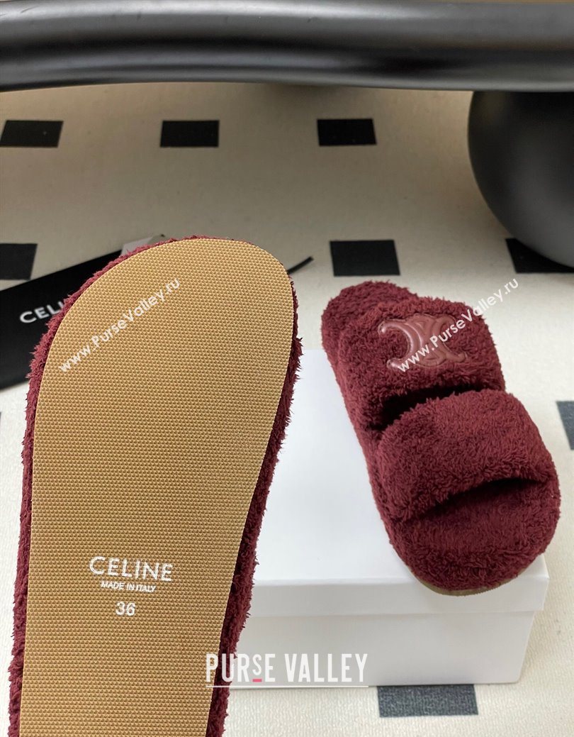 Celine Triomphe Flat Slides Sandal in Sponge Fabric Burgundy 2025 CE082618 (MD-250826135)