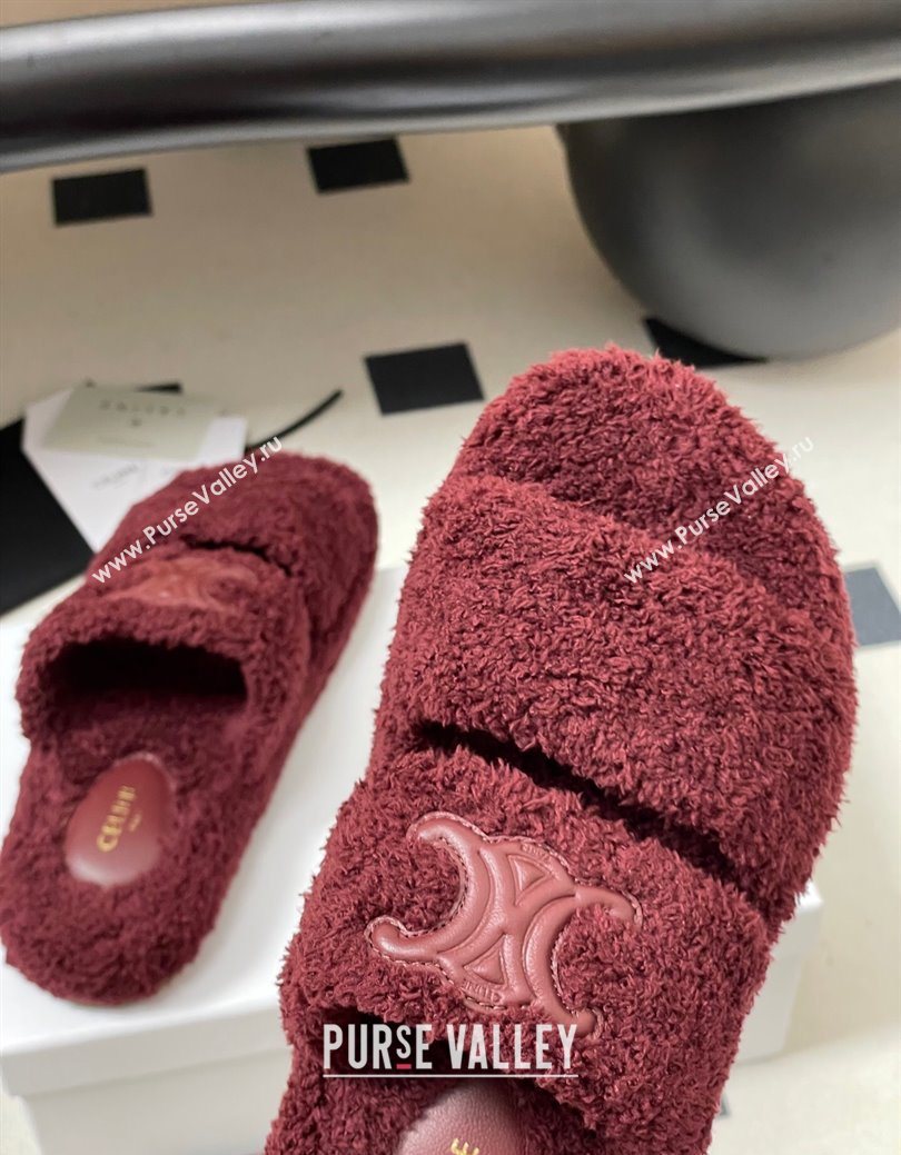 Celine Triomphe Flat Slides Sandal in Sponge Fabric Burgundy 2025 CE082618 (MD-250826135)