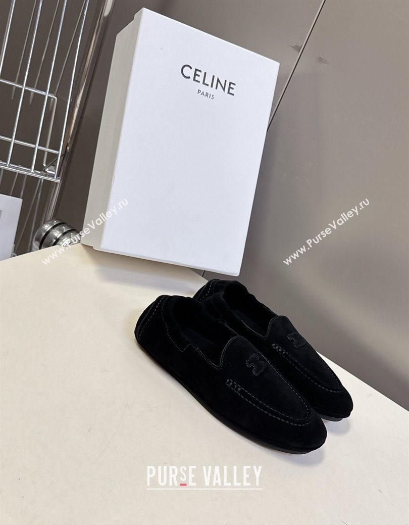 Celine Adam Flat Loafers in Suede Black 2025 CE082617 (MD-250826128)