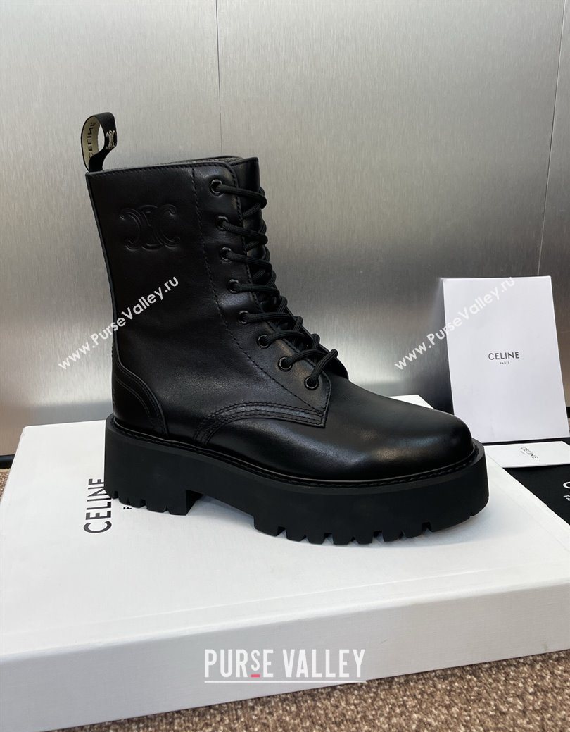 Celine Leather Laced-up Ankle Boots 5cm Black 2025 CE082604 (JC-250826077)