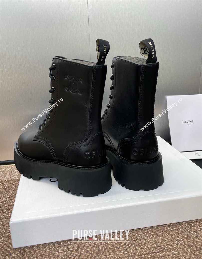 Celine Leather Laced-up Ankle Boots 5cm Black 2025 CE082604 (JC-250826077)