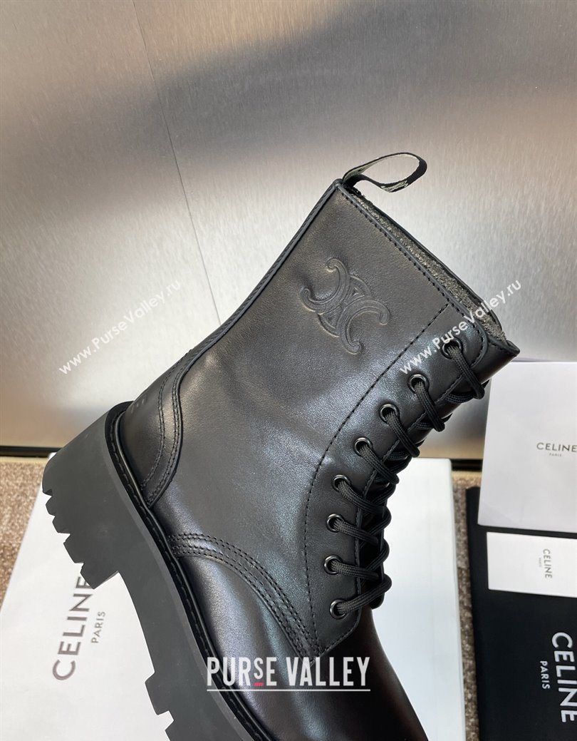 Celine Leather Laced-up Ankle Boots 5cm Black 2025 CE082604 (JC-250826077)