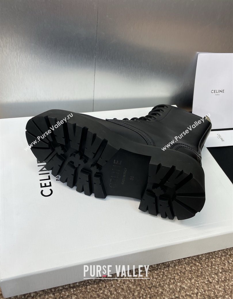 Celine Leather Laced-up Ankle Boots 5cm Black 2025 CE082604 (JC-250826077)