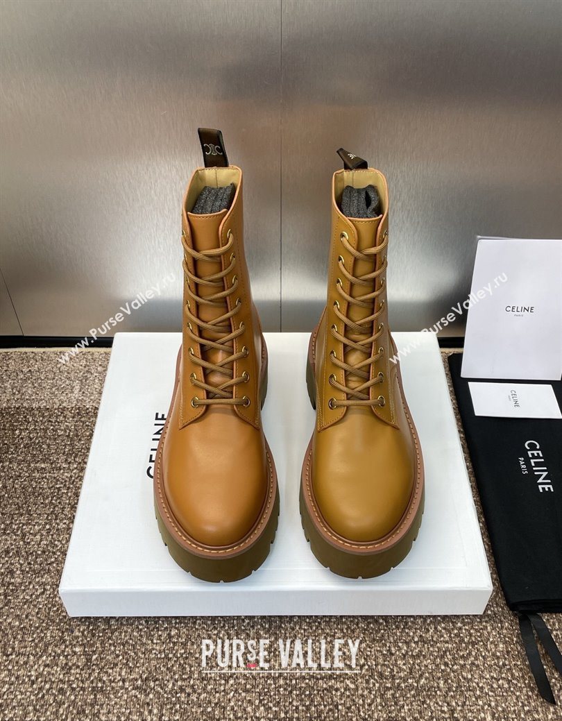 Celine Leather Laced-up Ankle Boots 5cm Brown Yellow 2025 CE082604 (JC-250826078)