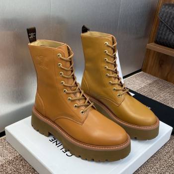 Celine Leather Laced-up Ankle Boots 5cm Brown Yellow 2025 CE082604 (JC-250826078)
