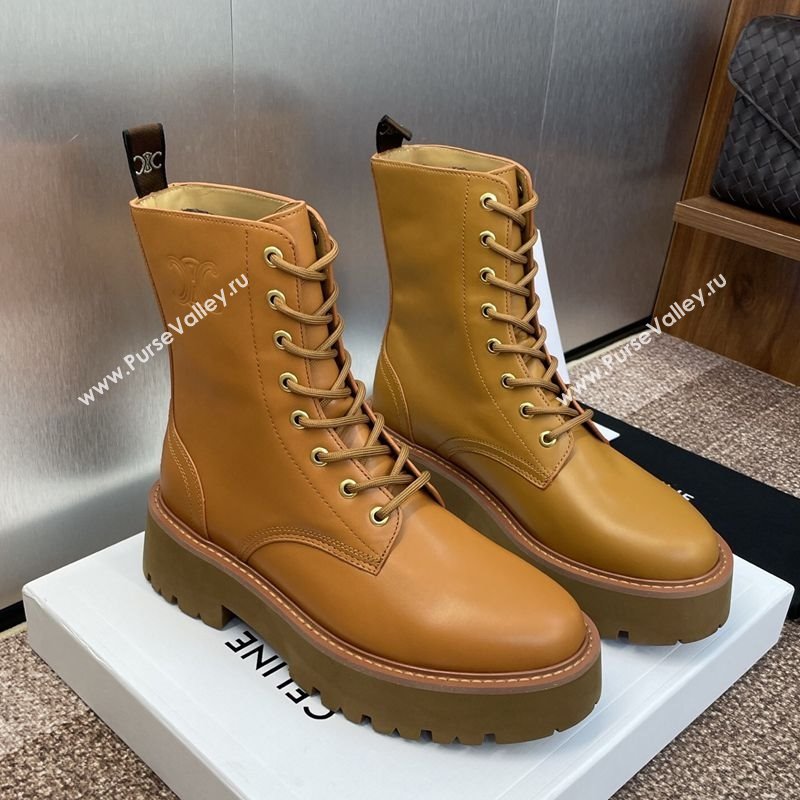 Celine Leather Laced-up Ankle Boots 5cm Brown Yellow 2025 CE082604 (JC-250826078)