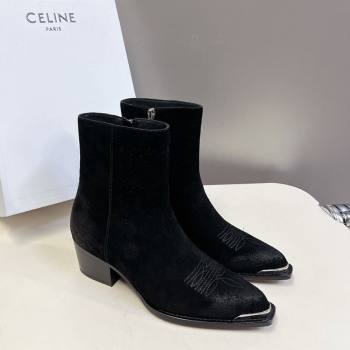 Celine Suede Heel Ankle Boots 4.5cm Black 2025 CE082612 (MD-250826113)