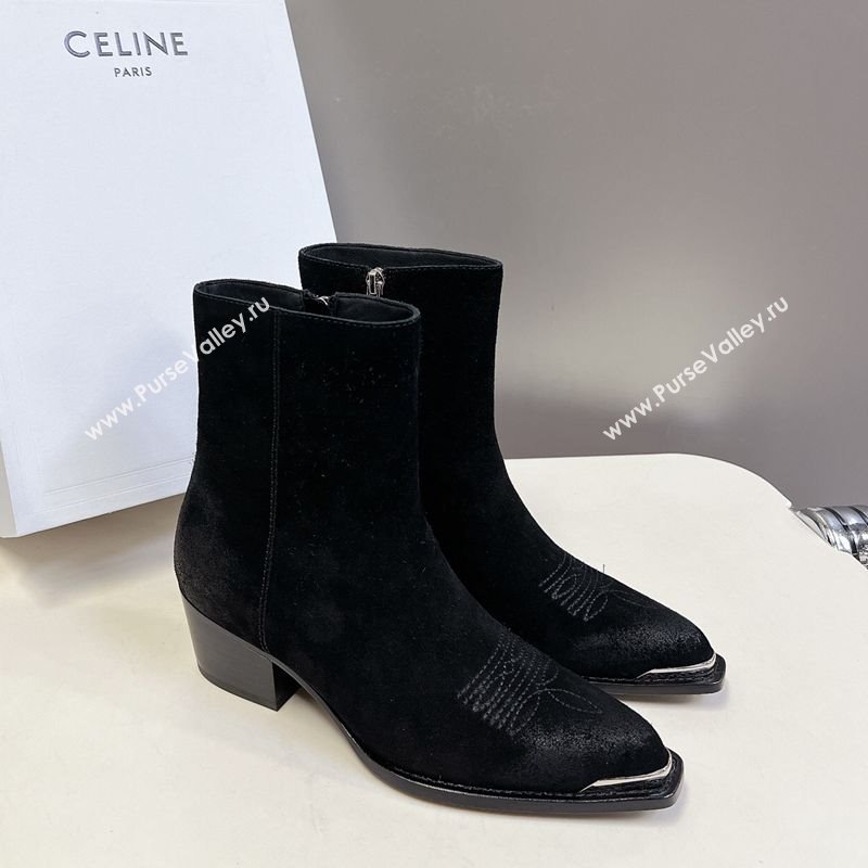 Celine Suede Heel Ankle Boots 4.5cm Black 2025 CE082612 (MD-250826113)