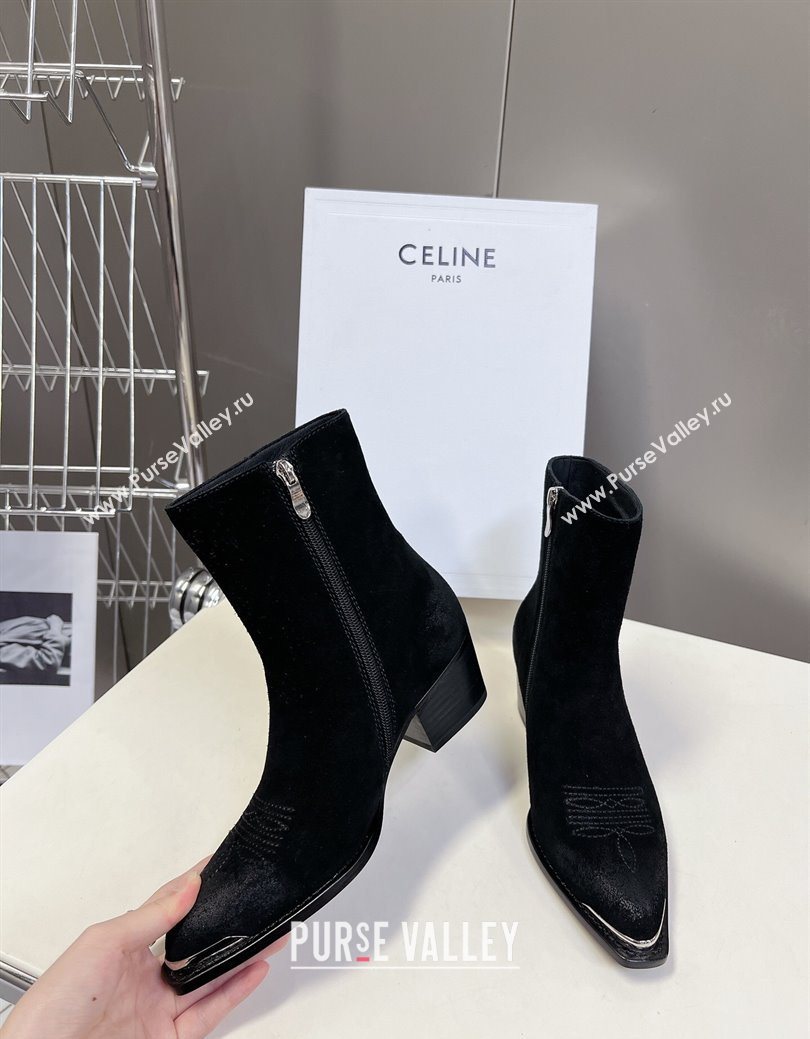 Celine Suede Heel Ankle Boots 4.5cm Black 2025 CE082612 (MD-250826113)