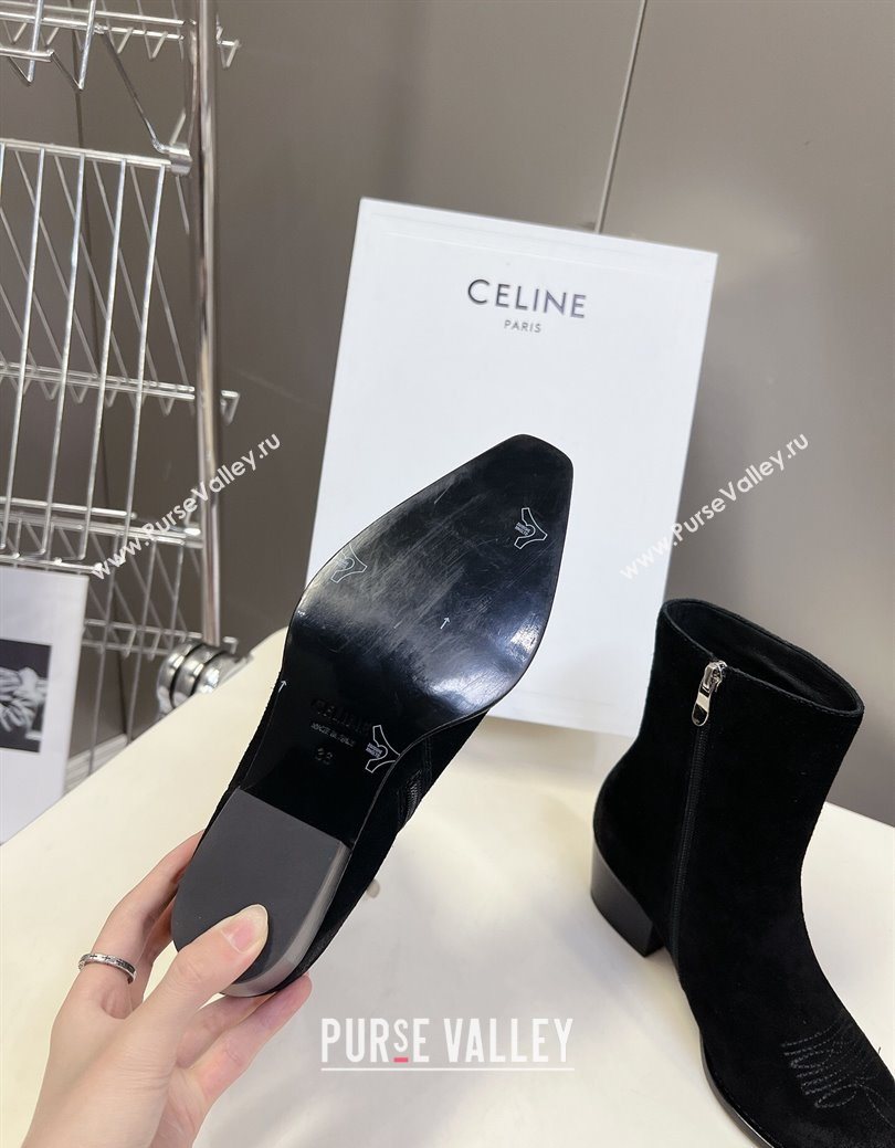 Celine Suede Heel Ankle Boots 4.5cm Black 2025 CE082612 (MD-250826113)